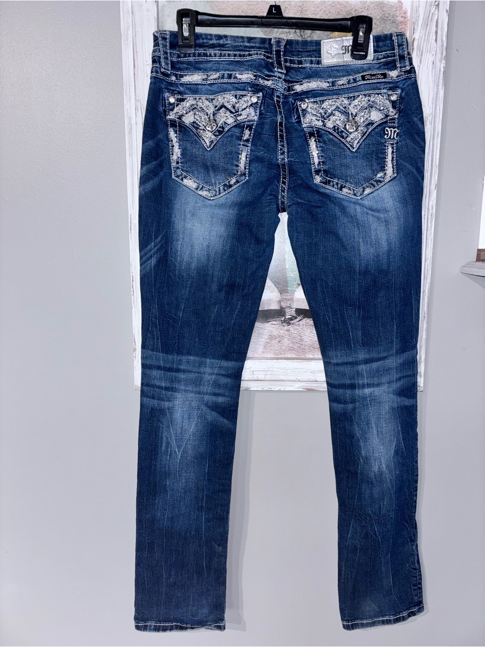Trendy Y2K Miss Me Jeans Signature Straight Sz 31 Fade Whisking Stretch